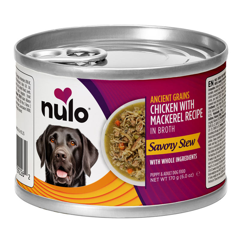 Receta estofados sabrosos con granos ancestrales de pollo y caballa para perros