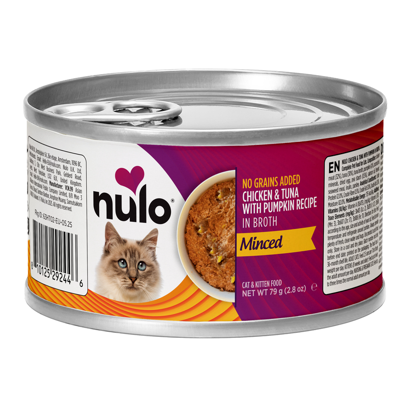 Receta picado con proteínas enteras de atún, pollo y calabaza para gatos