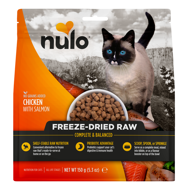 Receta de pollo y salmón crudos liofilizados para gatos