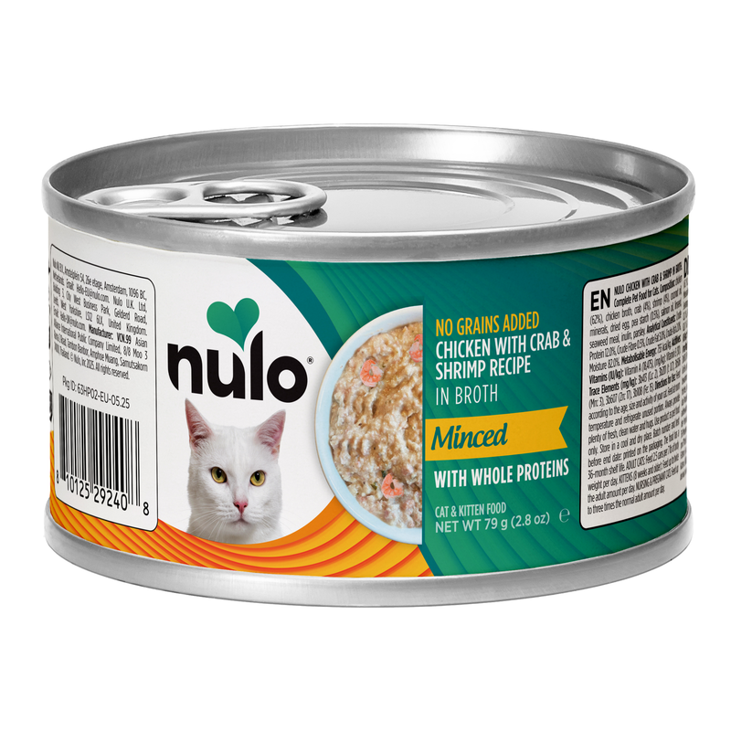 Receta picado con proteínas enteras de pollo, cangrejo y gambas para gatos